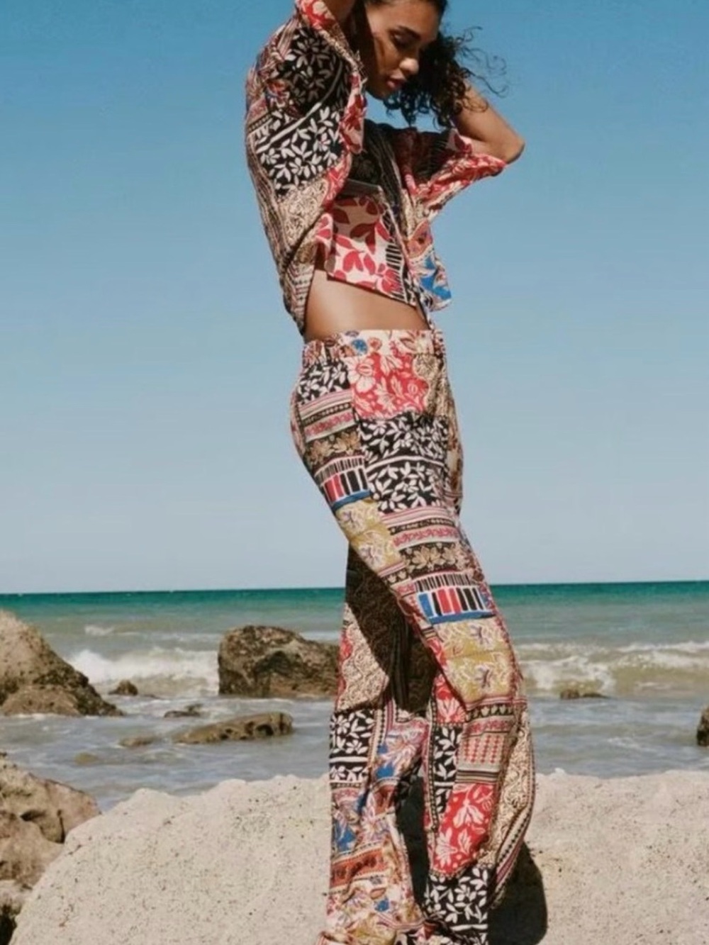 Zara Multicolor Patchwork Wide-Leg Pants and Top - 2pieces set